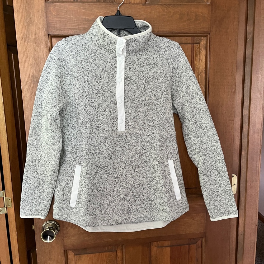 Vineyard Vines Heather Gray & White Quarter-Snap Turtleneck Pullover